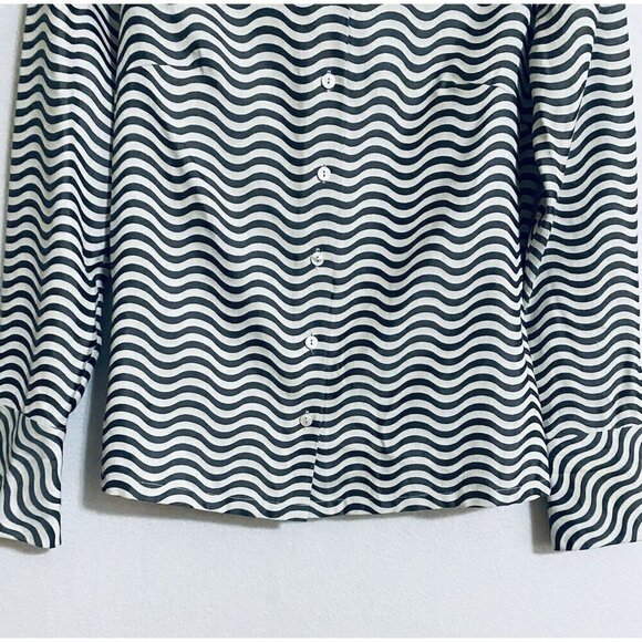 J McLaughlin Womens 2 Long Sleeve Button Up Top Wavy Striped Black Button Cuffs - Picture 2 of 8